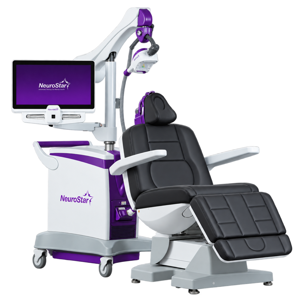 NeuroStar transcranial magnetic stimulation (TMS) system with treatment chair and magnetic coil